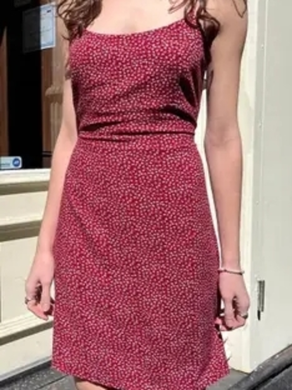 Brandy Melville Red Floral Tie Back Spaghetti Strap Dress